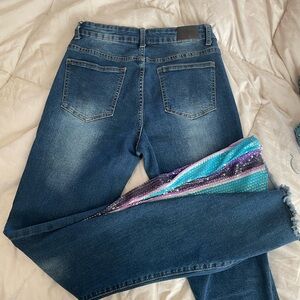 Women's Blue Jeans with Sequin Detail